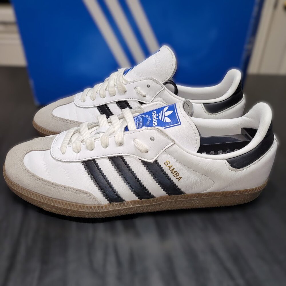 Adidas Samba Men’s Size 7 Originals OG Shoes White & Black Brown Gum B75806 - Picture 3 of 16